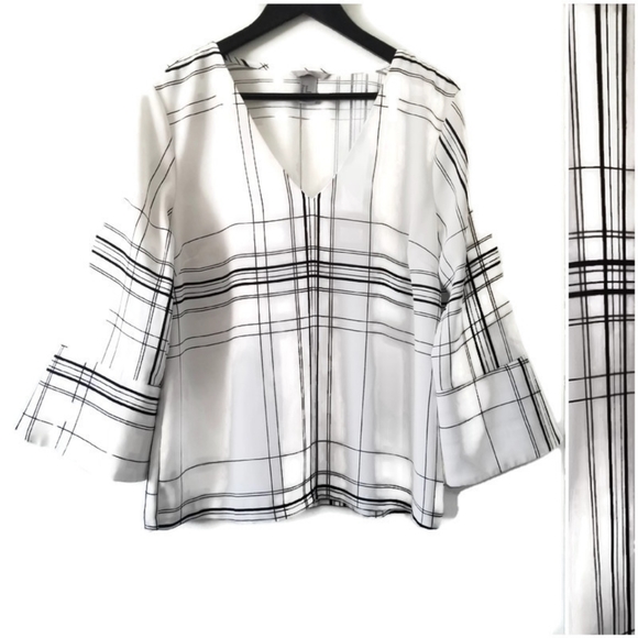 H&M black & white v-neck split sleeve blouse - Picture 10 of 10